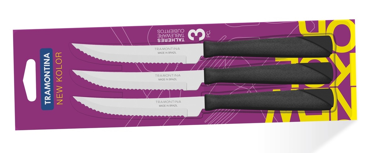 Tramontina New Kolor Ножи для стейка  3 шт (черные) 23160/304